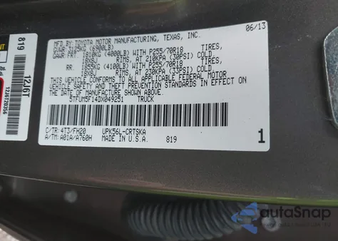2013 Toyota Tundra 4Wd Truck Grade 4.6L V8 (A6) from USA, damaged, VIN 5TFUM5F14DX049251